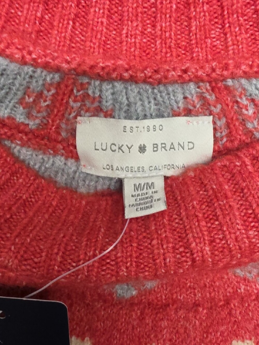 Lucky Brand Red & Beige Fair Isle Oversized Crewneck Sweater Sz MED - Picture 3 of 11